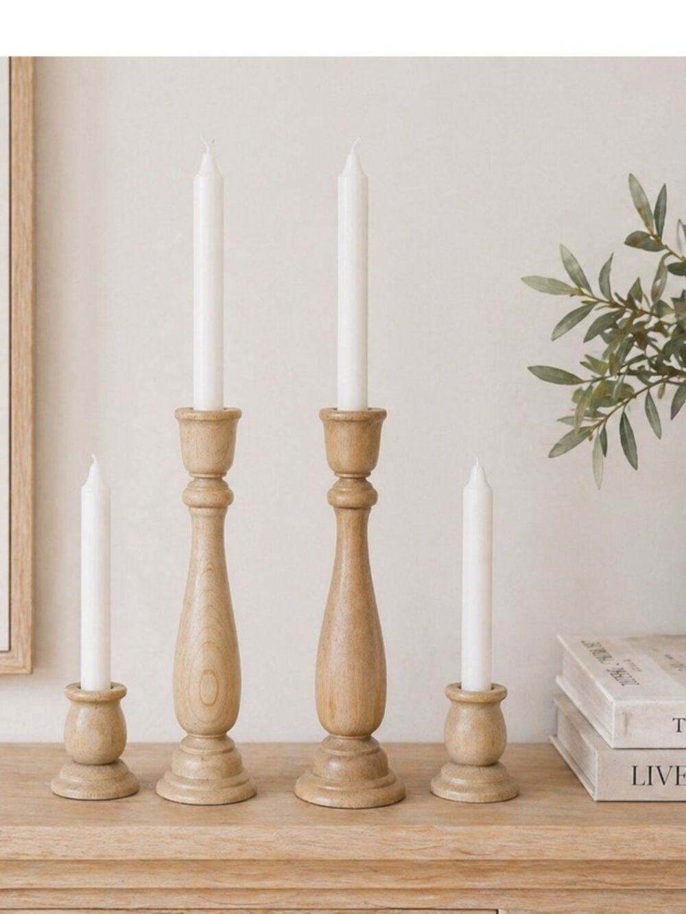 Wood Candlestick Set of 4, Neutral Candle Holders, Minimalist Home decor